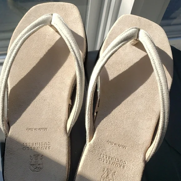 Brunello Cucinelli Suede Monili Flip Flops
